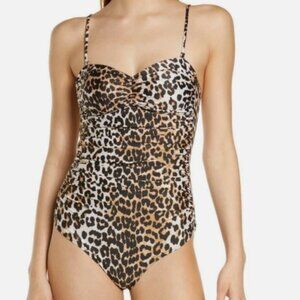 NWT! Ganni Core Multi Color Leopard Cheeky One Piece Swimsuit NEW!